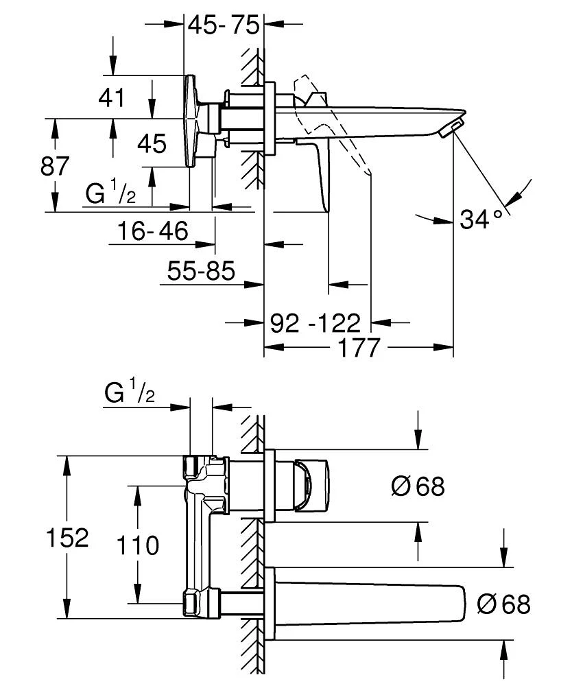 Baterie încastrată lavoar Grohe Bauloop Square + corp instalare — 4