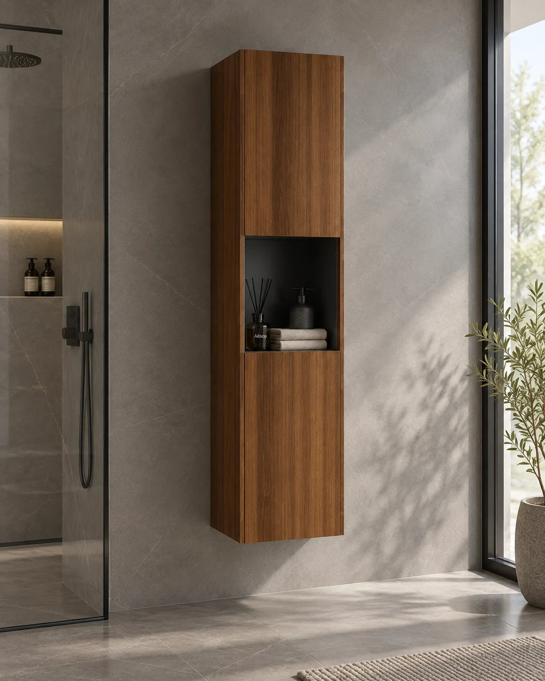 Dulap penal Orka Duden Odeon Red Walnut 168x40x30 cm