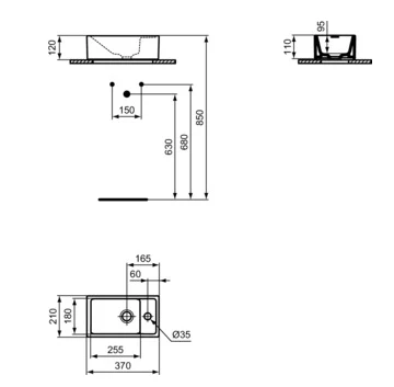 Lavoar asimetric pe blat Ideal Standard I.Life S 37x21 cm — 4