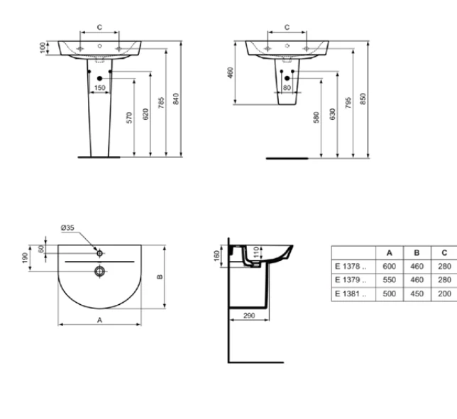 Lavoar Ideal Standard Connect Air Arc 55x46 cm — vedere 6