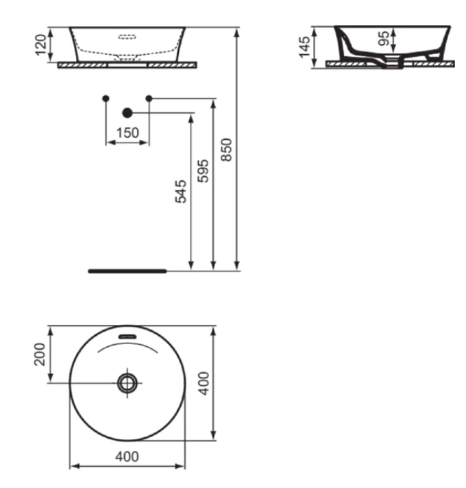 Умывальник на столешнице типа чаши Ideal Standard Atelier Ipalyss Round с переливом D.40 cm — 4