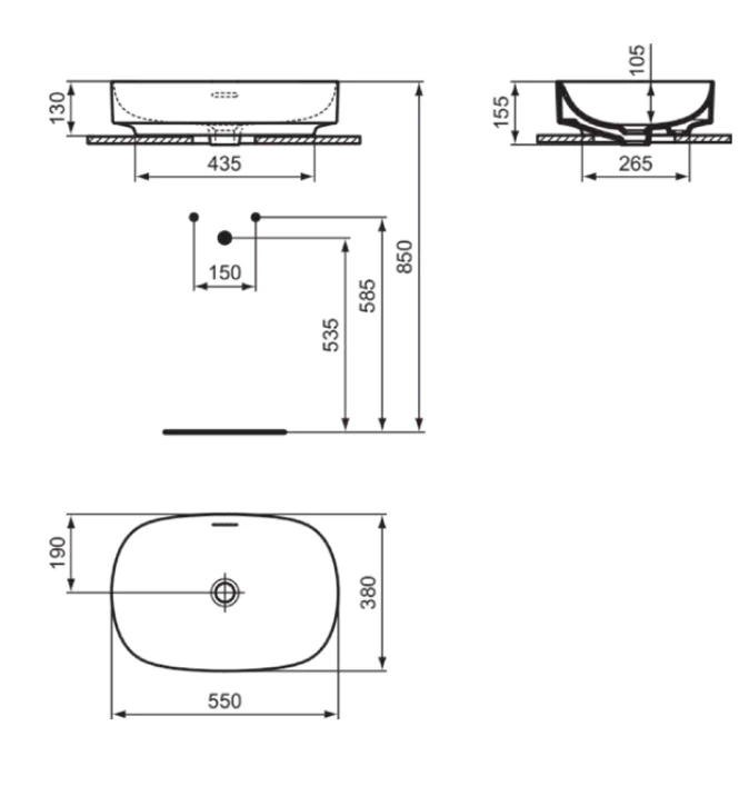 Lavoar pe blat tip bol Ideal Standard Atelier Linda cu preaplin 55x38 cm — 5
