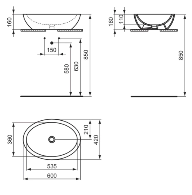 Lavoar pe blat tip bol Ideal Standard Strada 62x44 cm — vedere 7