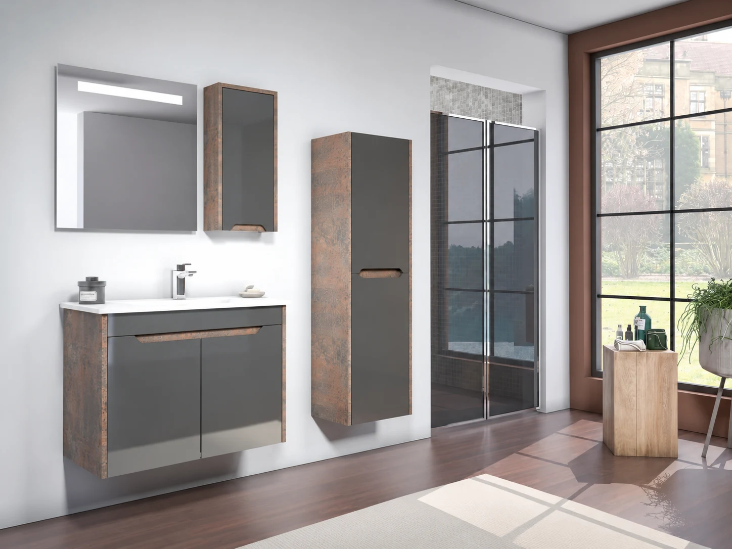 Умывальник с тумбой Orka Lago Anthracite 85 cm