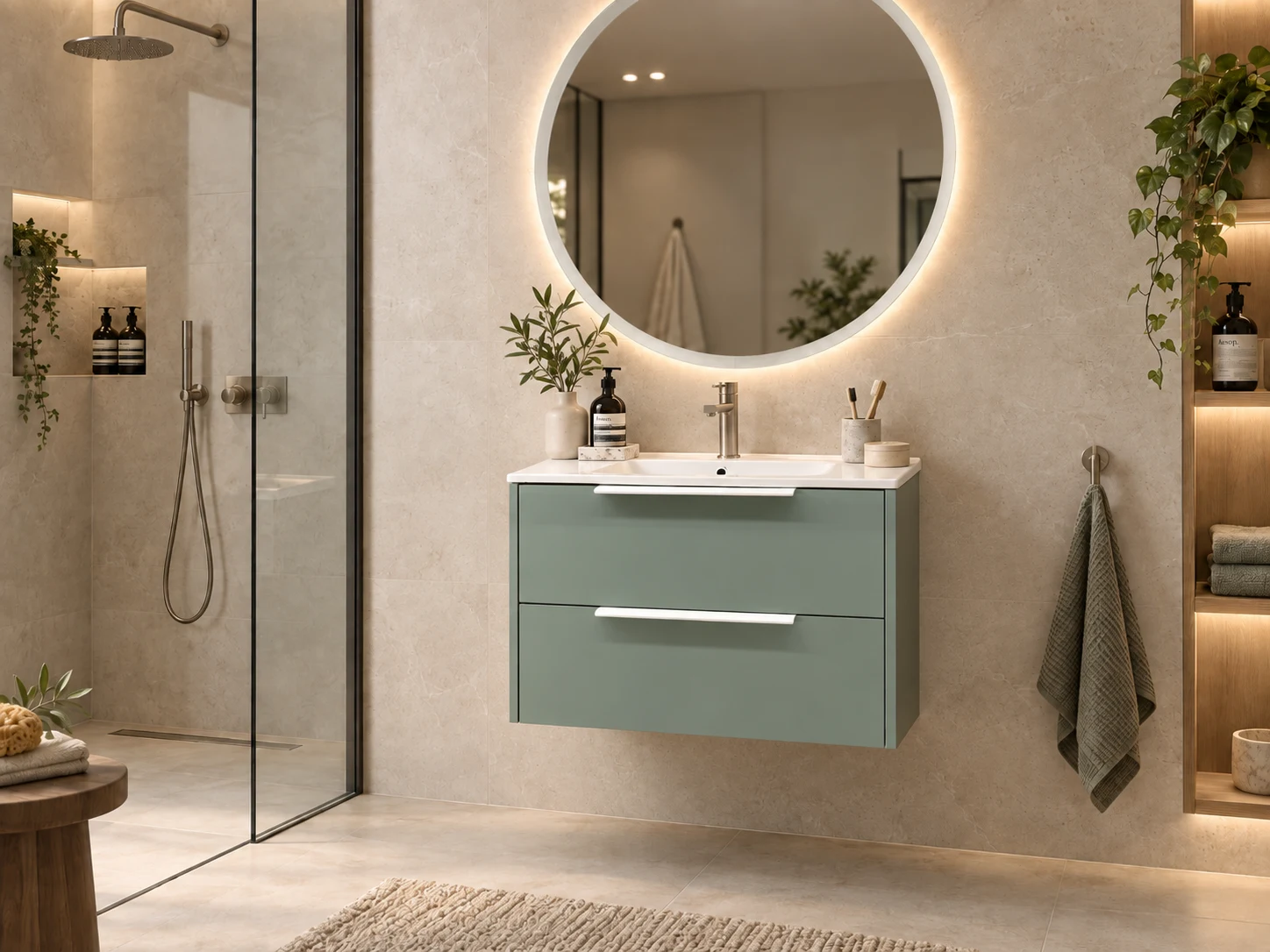 Mobilier de baie Savini Due Iconica Verde Mat 80 cm