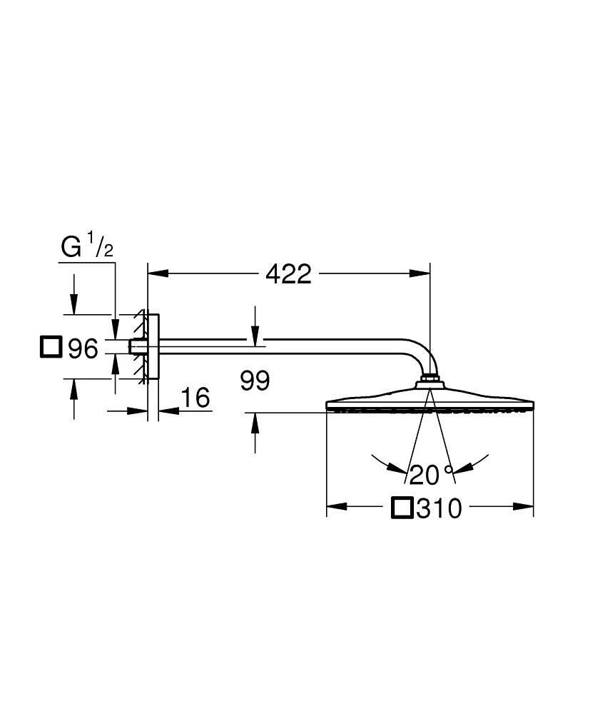 Pălărie duș cu braț Grohe Rainshower Mono Cube 310x310 Brushed Warm Sunset — 3