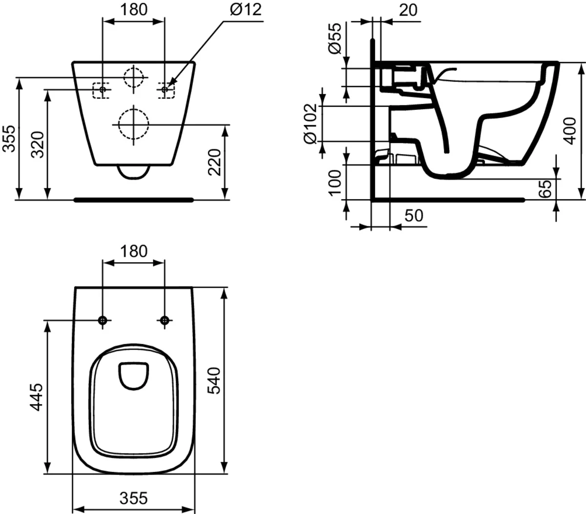 Vas WC suspendat Ideal Standard i.life B RimLS+ Alb Lucios — vedere 4