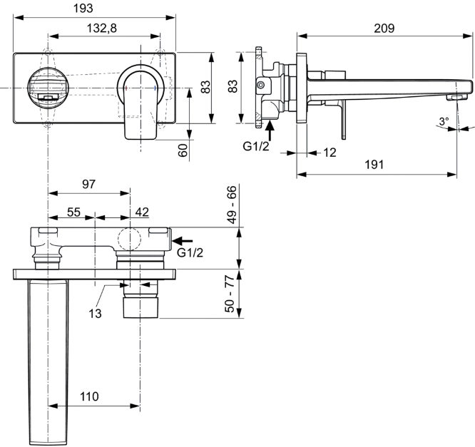 Baterie încastrată lavoar Ideal Standard Edge — 4
