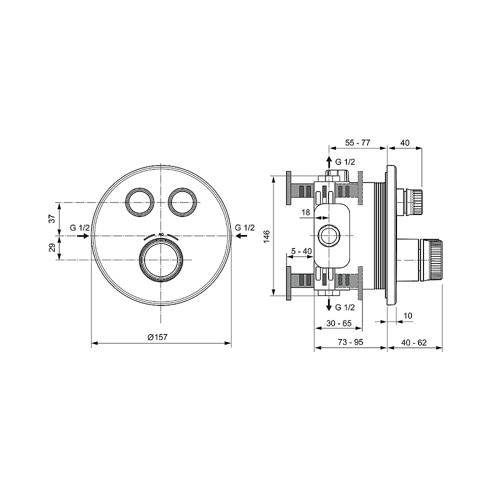 Baterie duș încastrată termostatată 2 cai Ideal Standard Ceratherm Navigo Chrome — 7