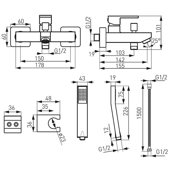 Baterie cada Ferro Zicco BZI11 cu set de duș — 2