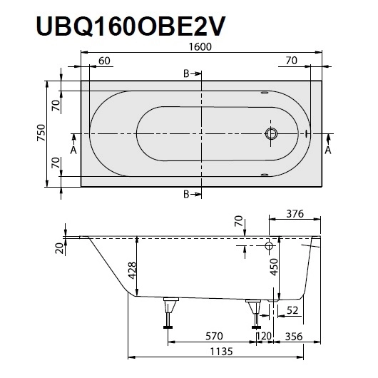 Ванна Villeroy & Boch Oberon 1600x750 Quaryl (UBQ160OBE2V-01) — 6