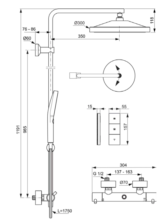 Coloana duș/cada termostatată Ideal Standard Ceratherm T125+ Chrome — 6