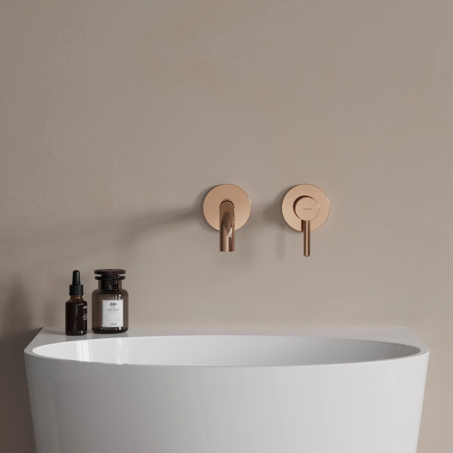 Смеситель встраиваемый для раковины Omnires Y (Гусак 16-18,5 см) Polished Copper + монтажный корпус — вид 2