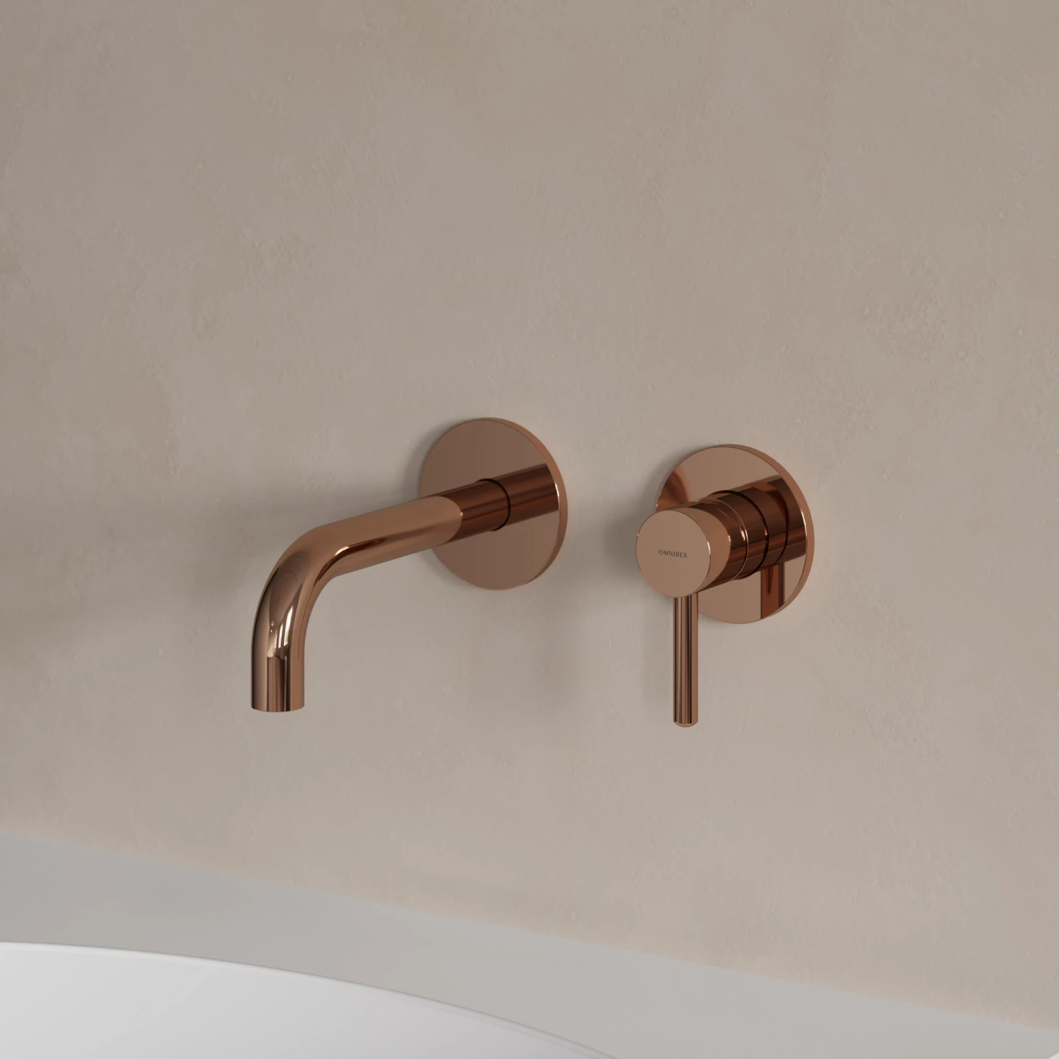 Смеситель встраиваемый для раковины Omnires Y (Гусак 16-18,5 см) Polished Copper + монтажный корпус — вид 3
