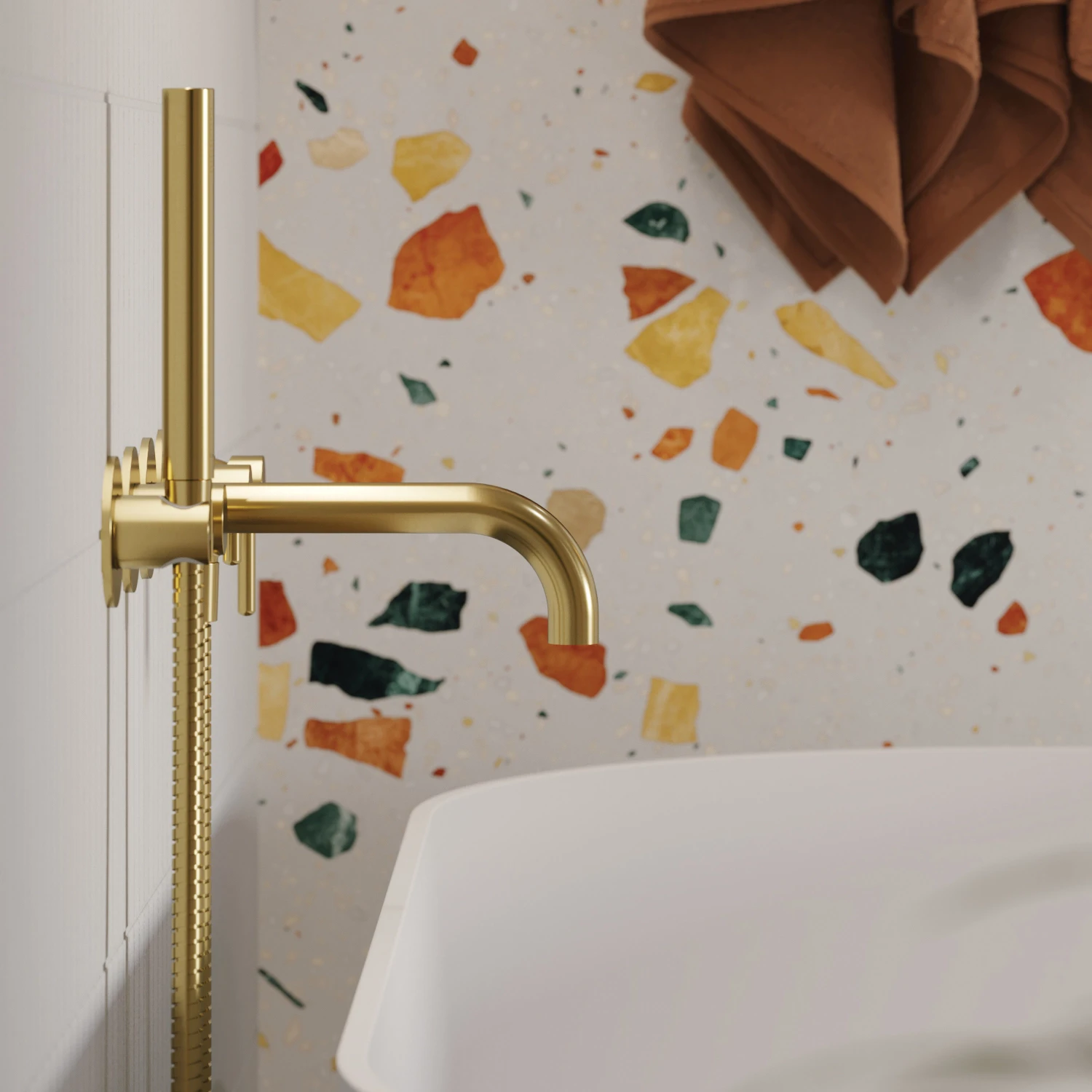 Смеситель для ванны встраиваемый Omnires Y (Гусак 22-23 см) Brushed Gold — 4