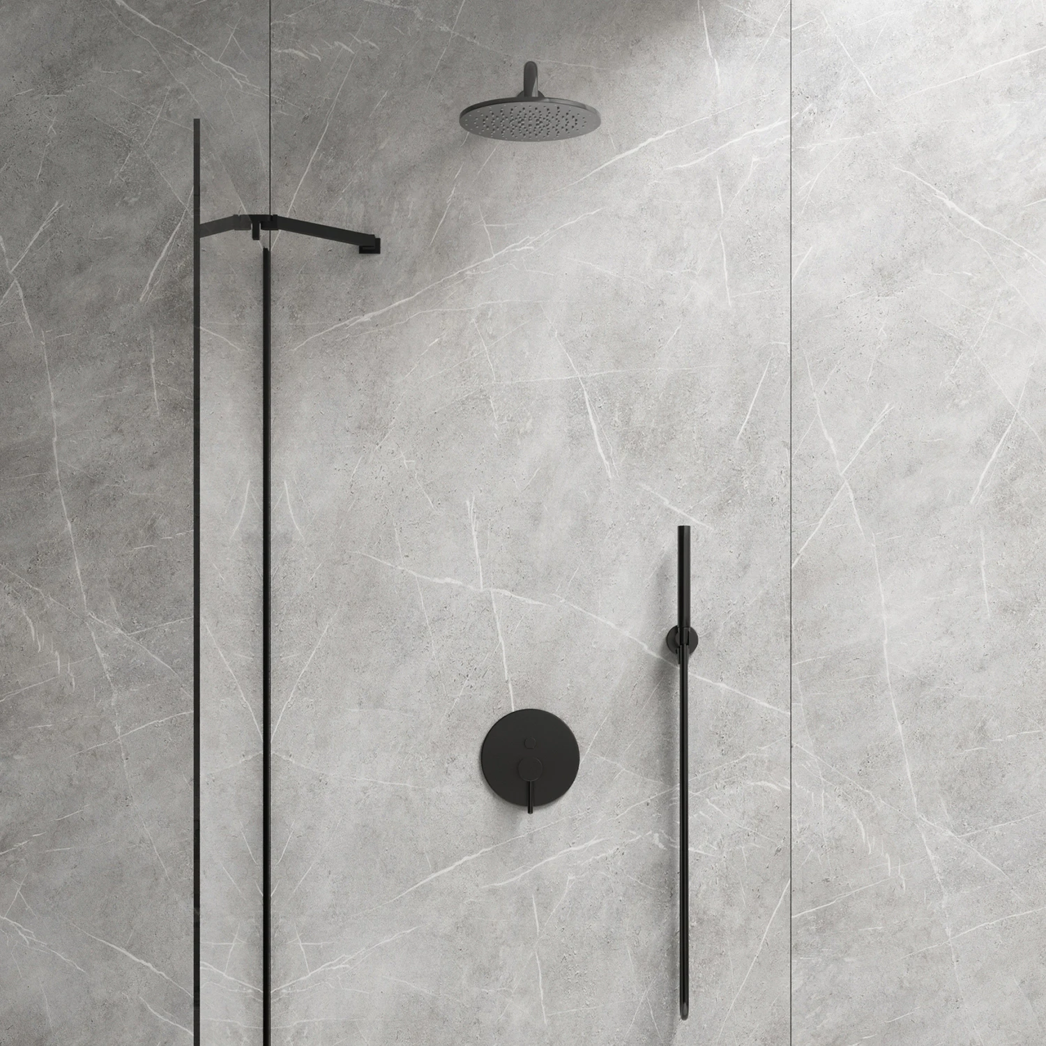 Set de duș îngropat Omnires Y Semi-Matt Black + corp instalare — 3
