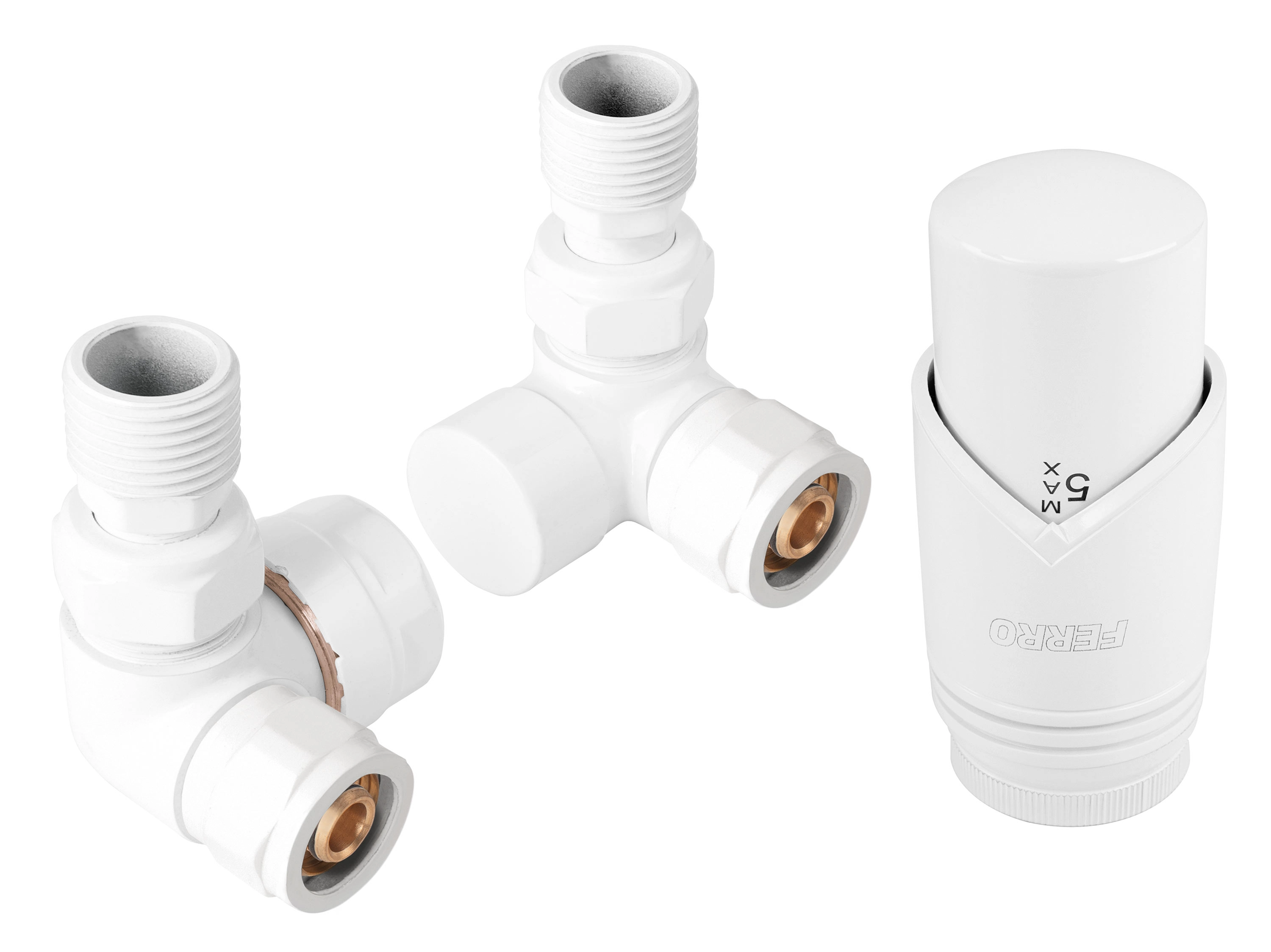 Set robineti radiator axiali cu cap termostatic Ferro 1/2 ZTO30WH
