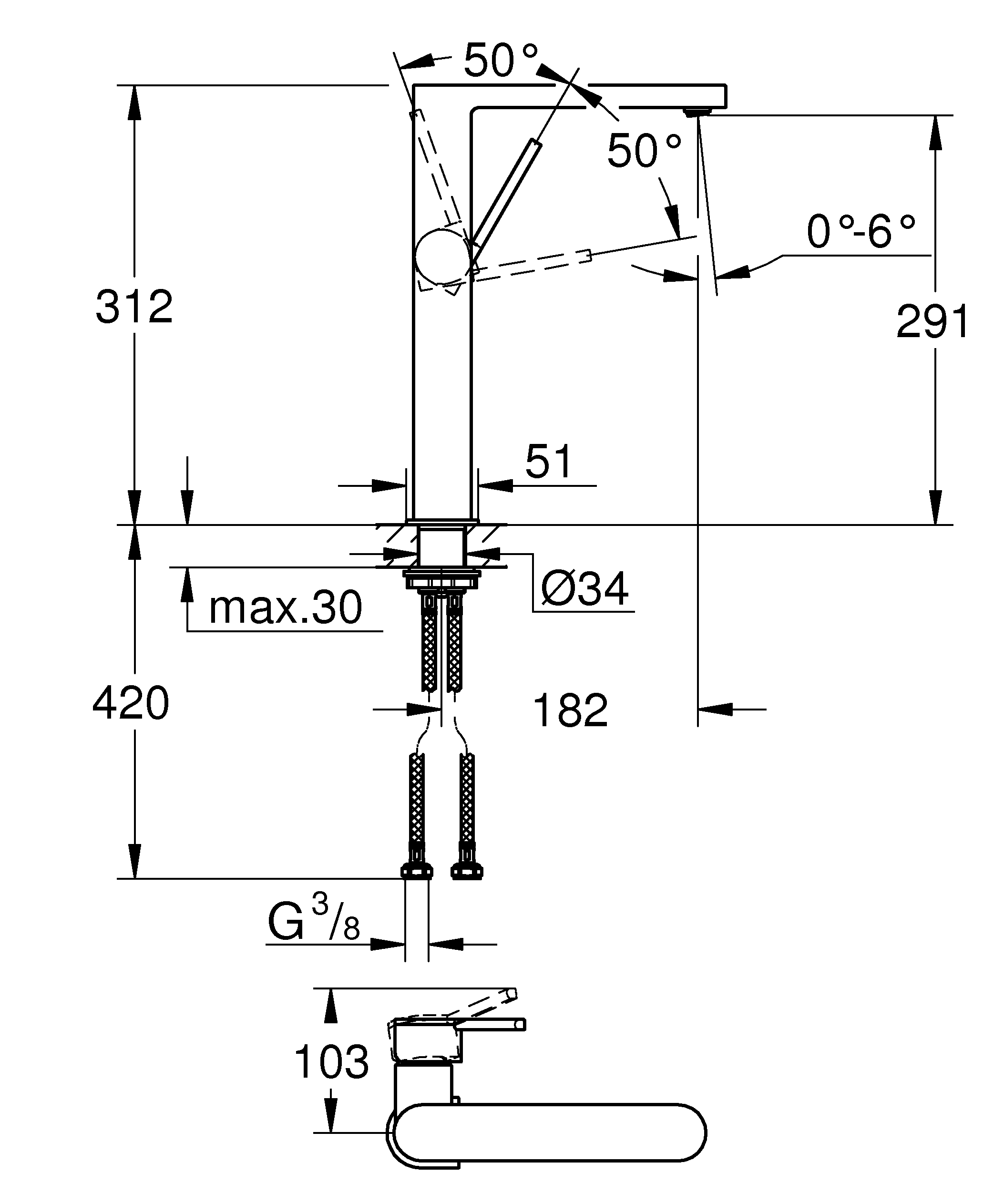 Смеситель для раковины высокий Grohe Plus XL — вид 4