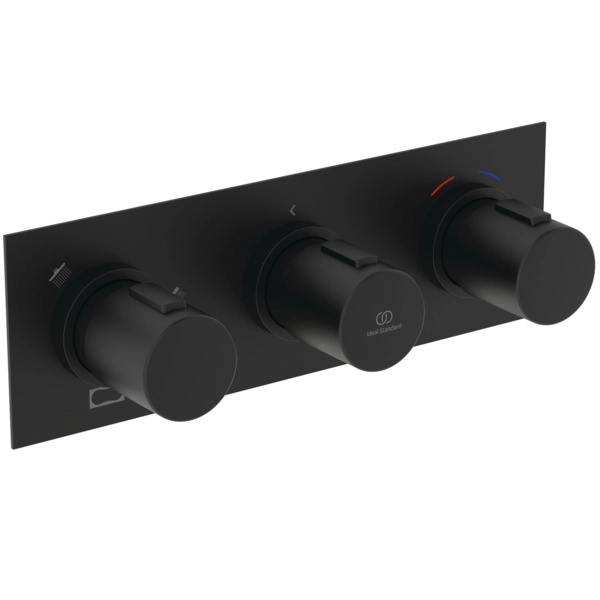 Baterie duș încastrată termostatată 3 cai Ideal Standard Ceratherm C100 Silk Black cu corp instalare