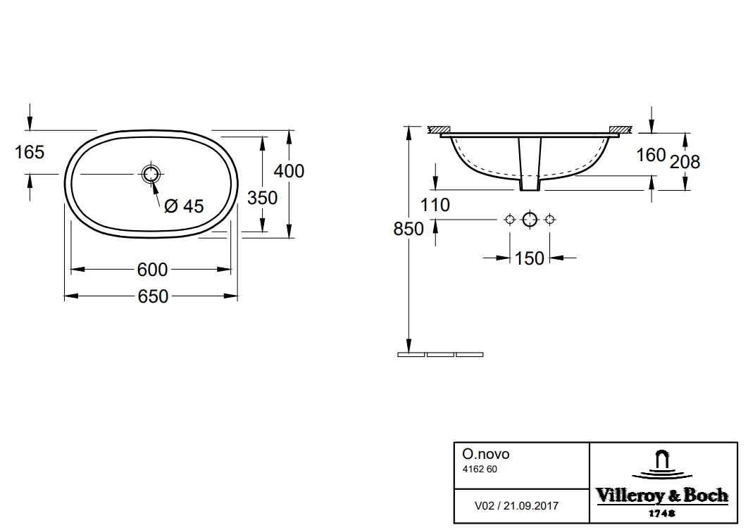 Lavoar sub blat Villeroy&Boch O.novo 60x35 cm — 4