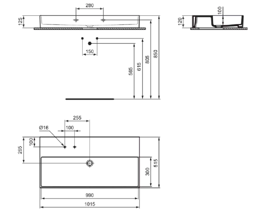 Lavoar Ideal Standard Solos 101.5x51.5 cm cu 2 orificii — 5