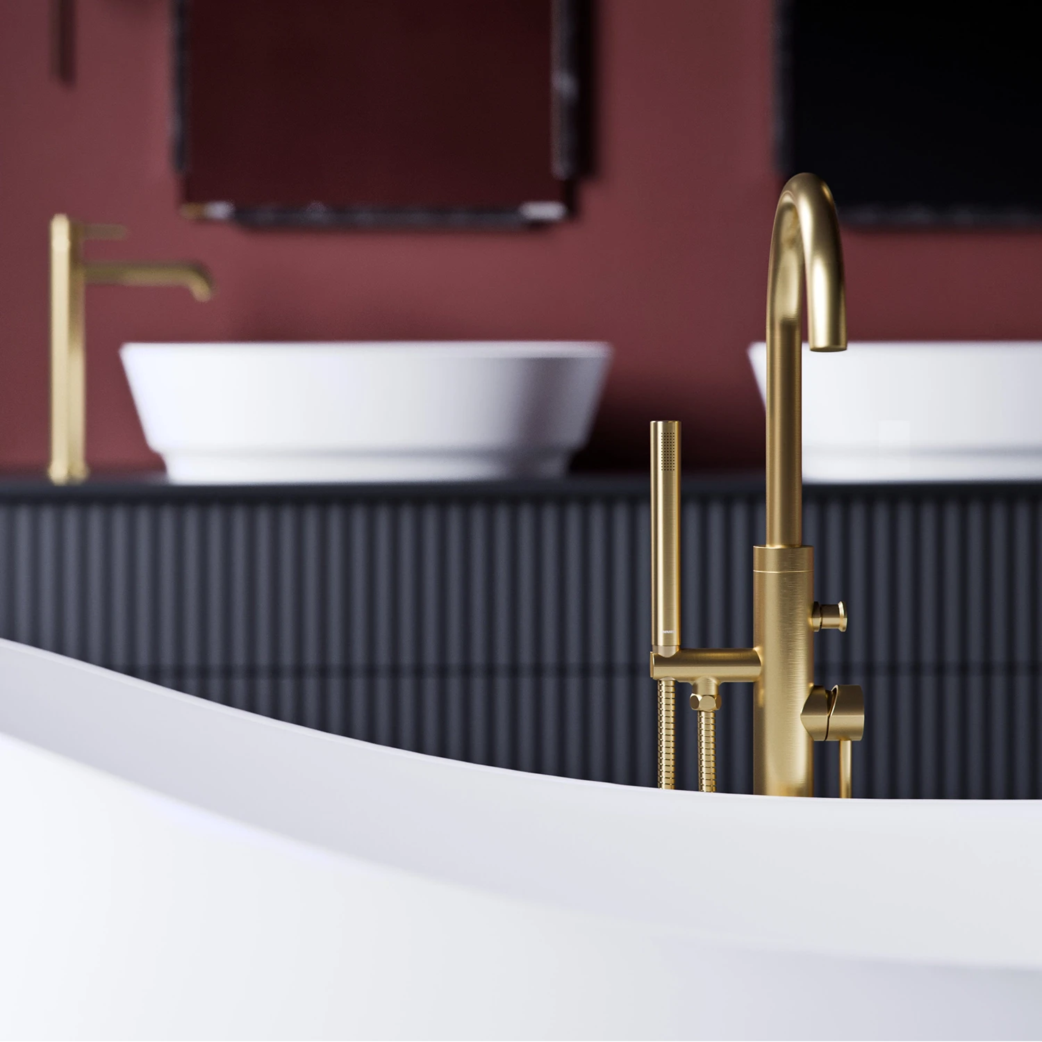 Напольный смеситель для ванны Omnires Y Brushed Gold — 2