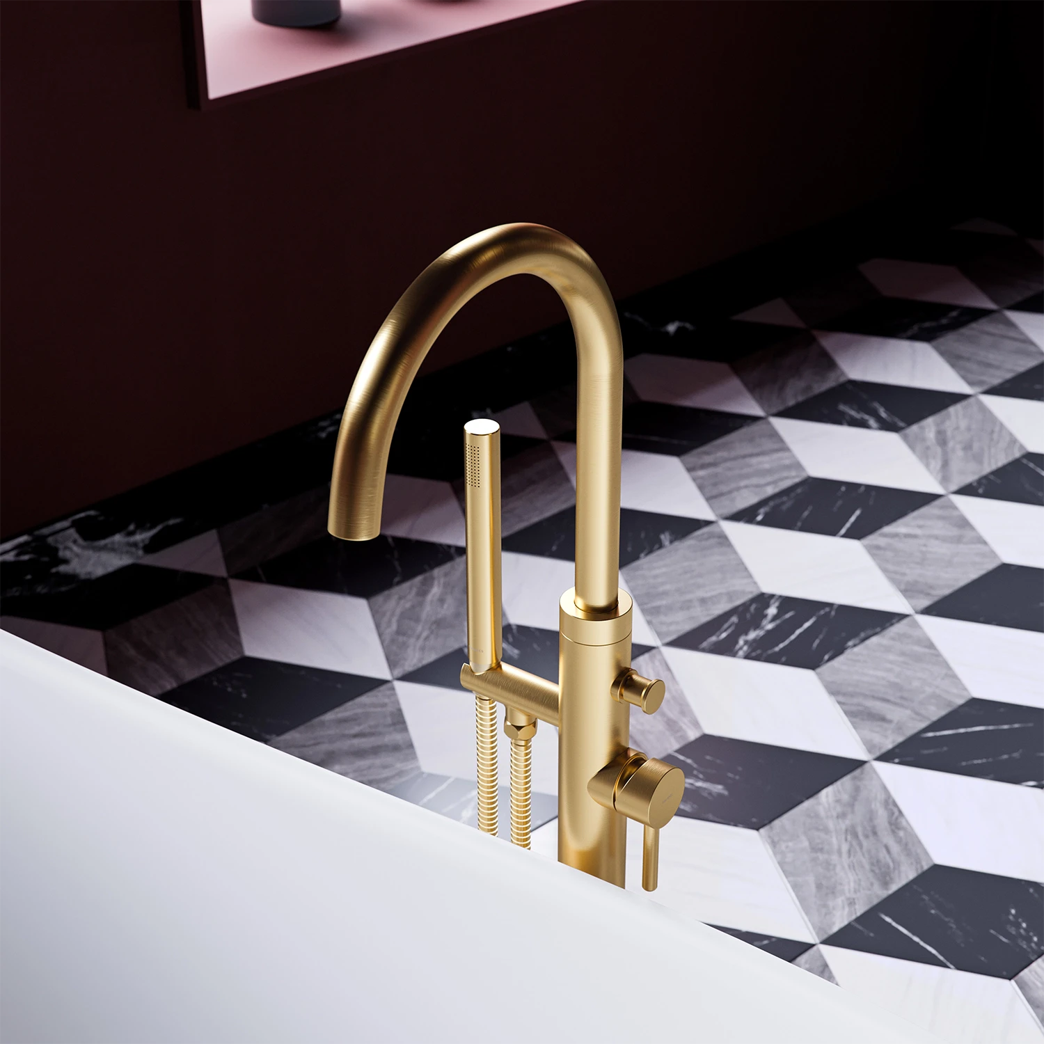 Напольный смеситель для ванны Omnires Y Brushed Gold — 3