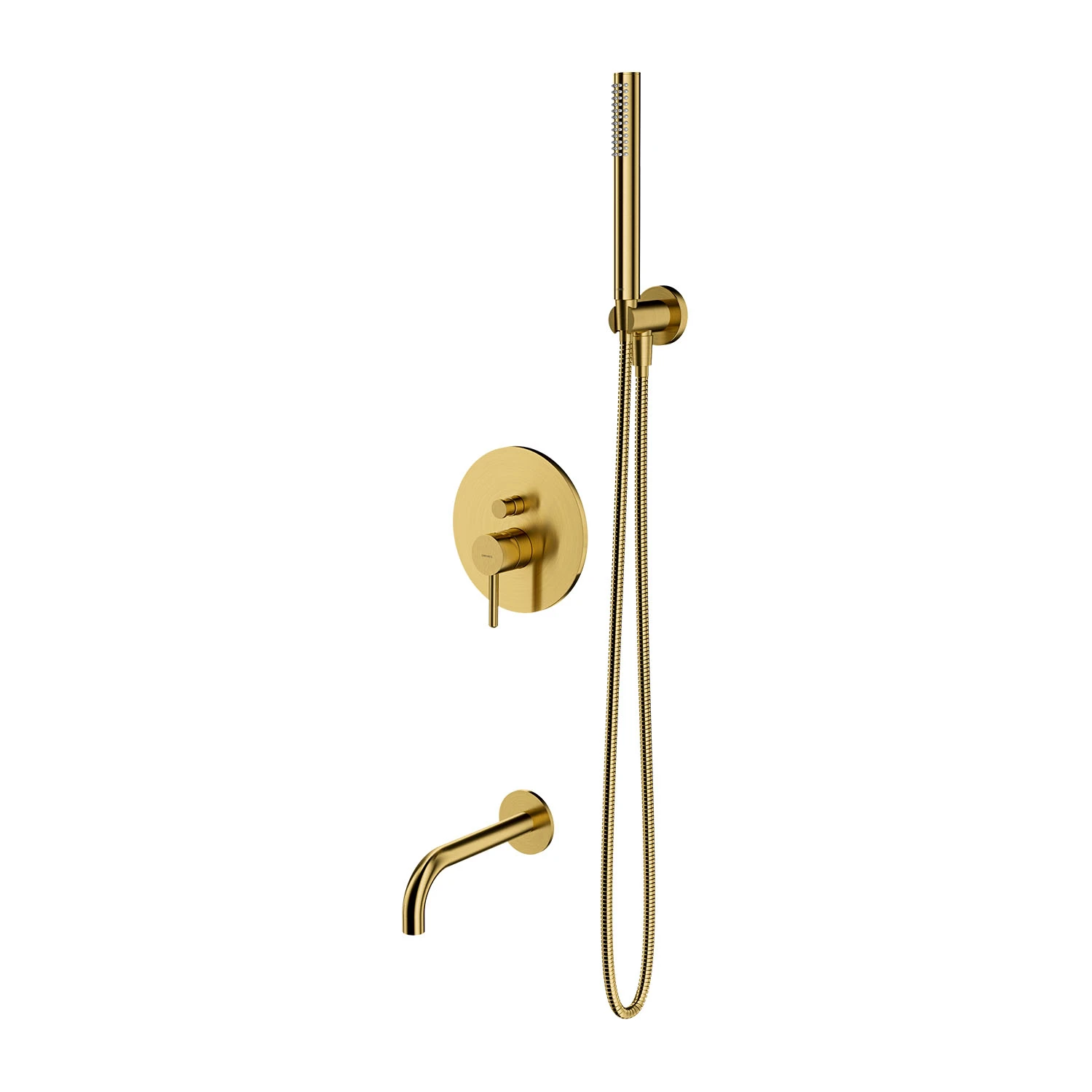 Set de duș îngropat Omnires Y Brushed Gold cu pipa cada + corp instalare