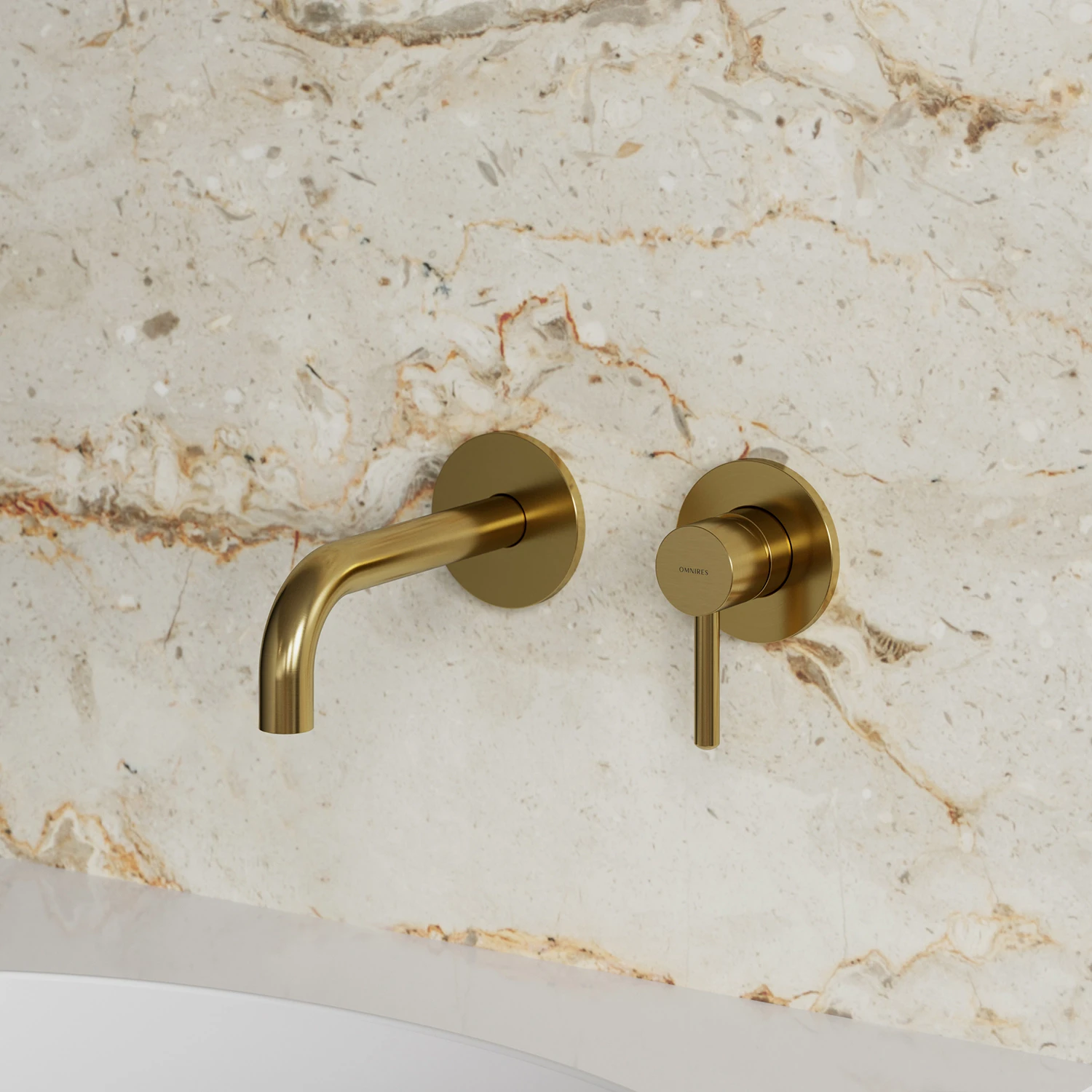 Смеситель встраиваемый для раковины Omnires Y (Гусак 16-18,5 см) Brushed Gold + монтажный корпус — вид 3