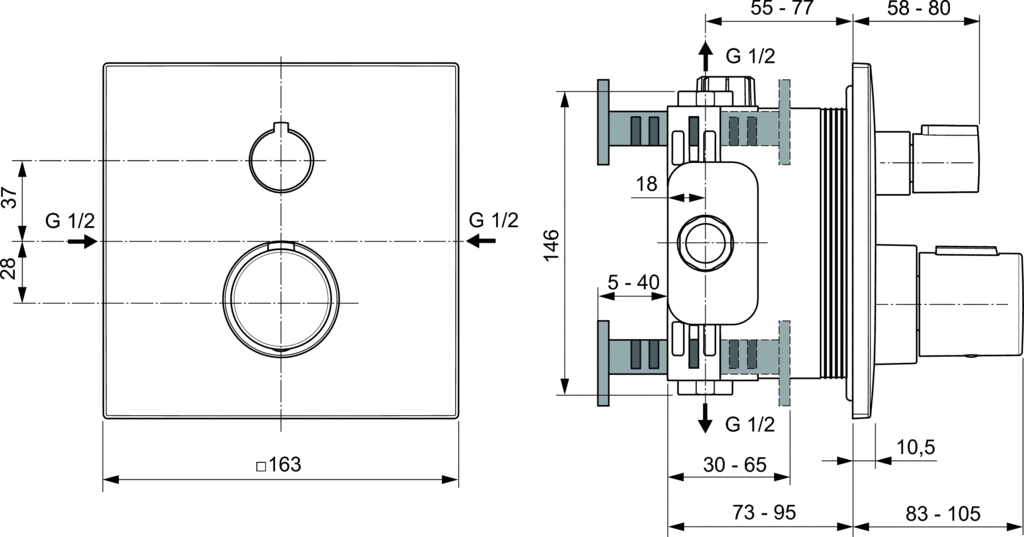 Baterie duș încastrată termostatată 1 cale Ideal Standard Ceratherm C100 Brushed Gold — 2