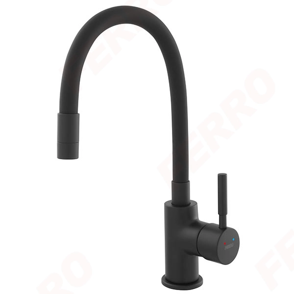 Baterie bucătărie cu pipa flexibila Ferro Zumba Black