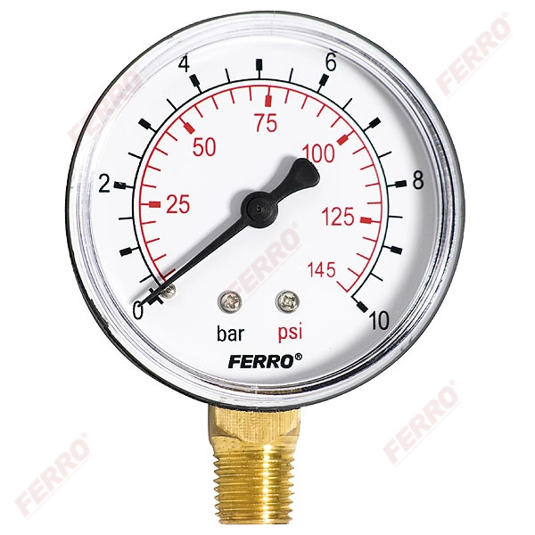 Манометр 63мм 1/4" вертикальный 0-10 бар Ferro M6310R