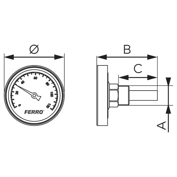 Termometru 63mm* 1/2" (0-120C) Ferro T63120A — 2
