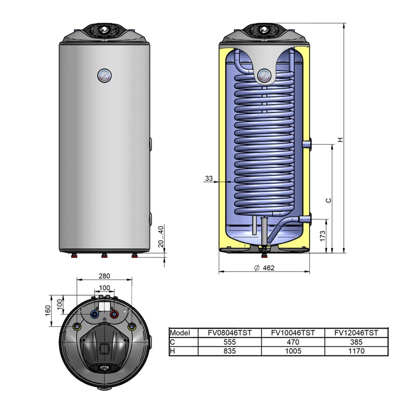 Boiler termo cu racordare superioara ATLAS 150 L — 2