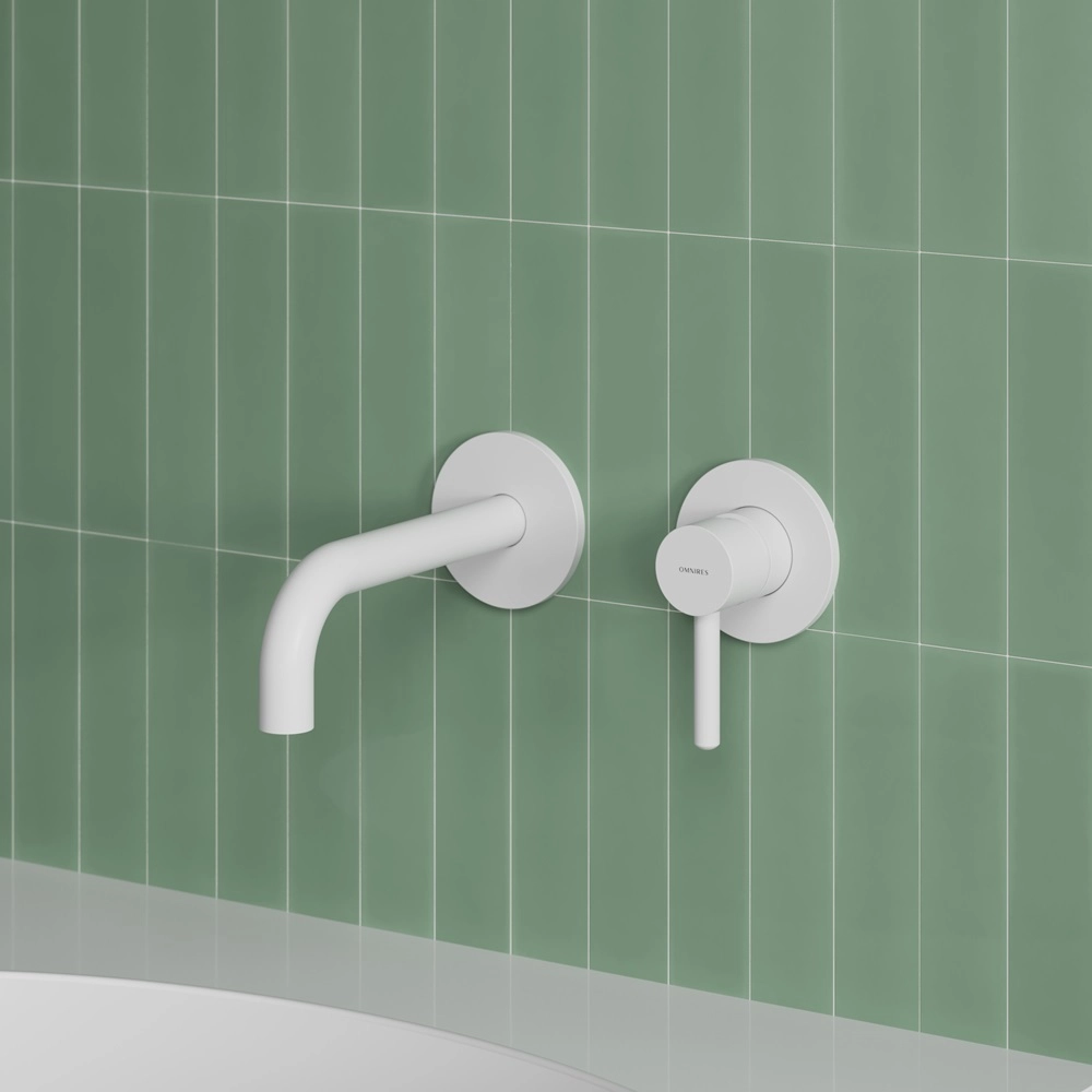 Baterie încastrată lavoar Omnires Y (Pipa 16-18,5 cm) Matt White + corp instalare — vedere 2