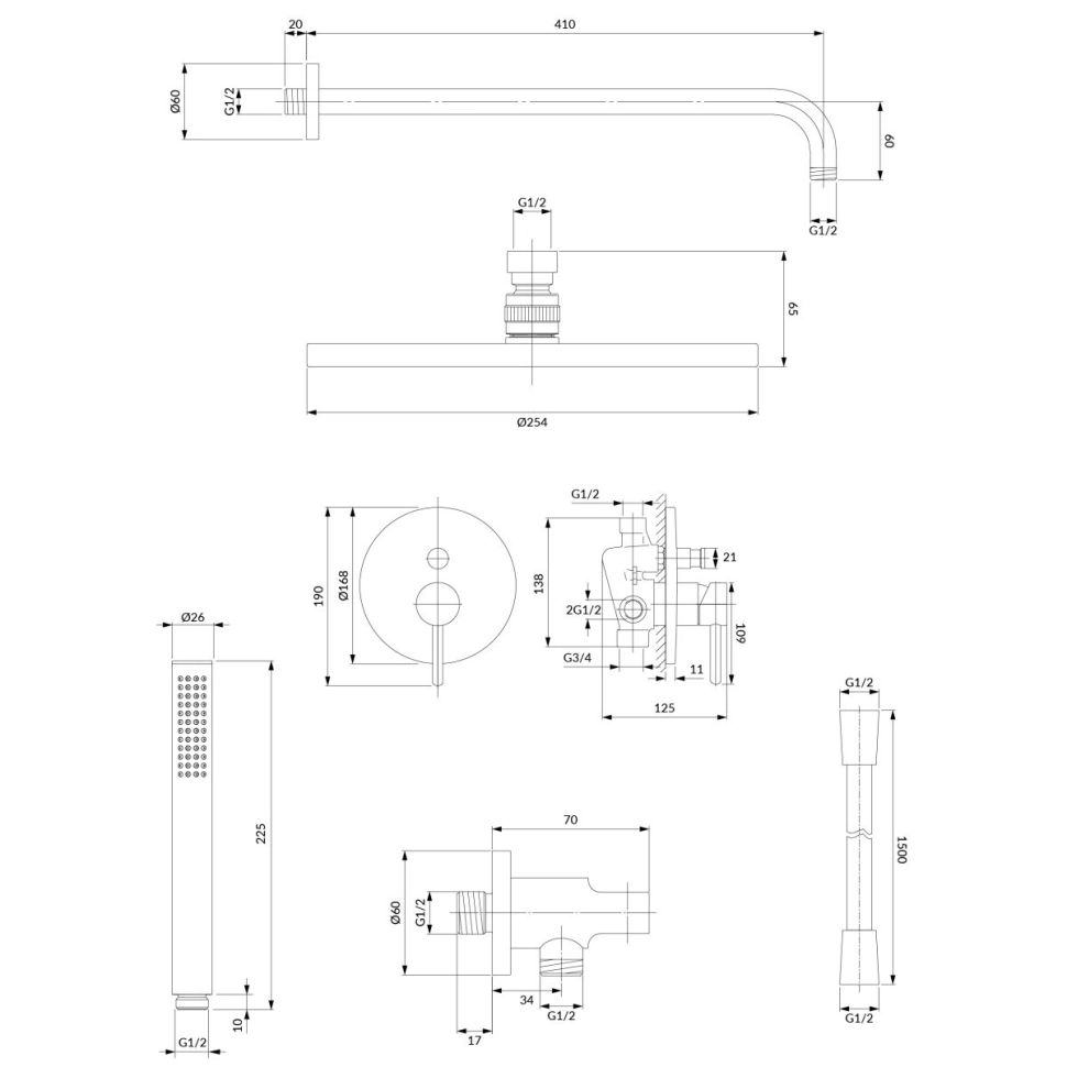 Set de duș îngropat Omnires Y Matt White + corp instalare — 2