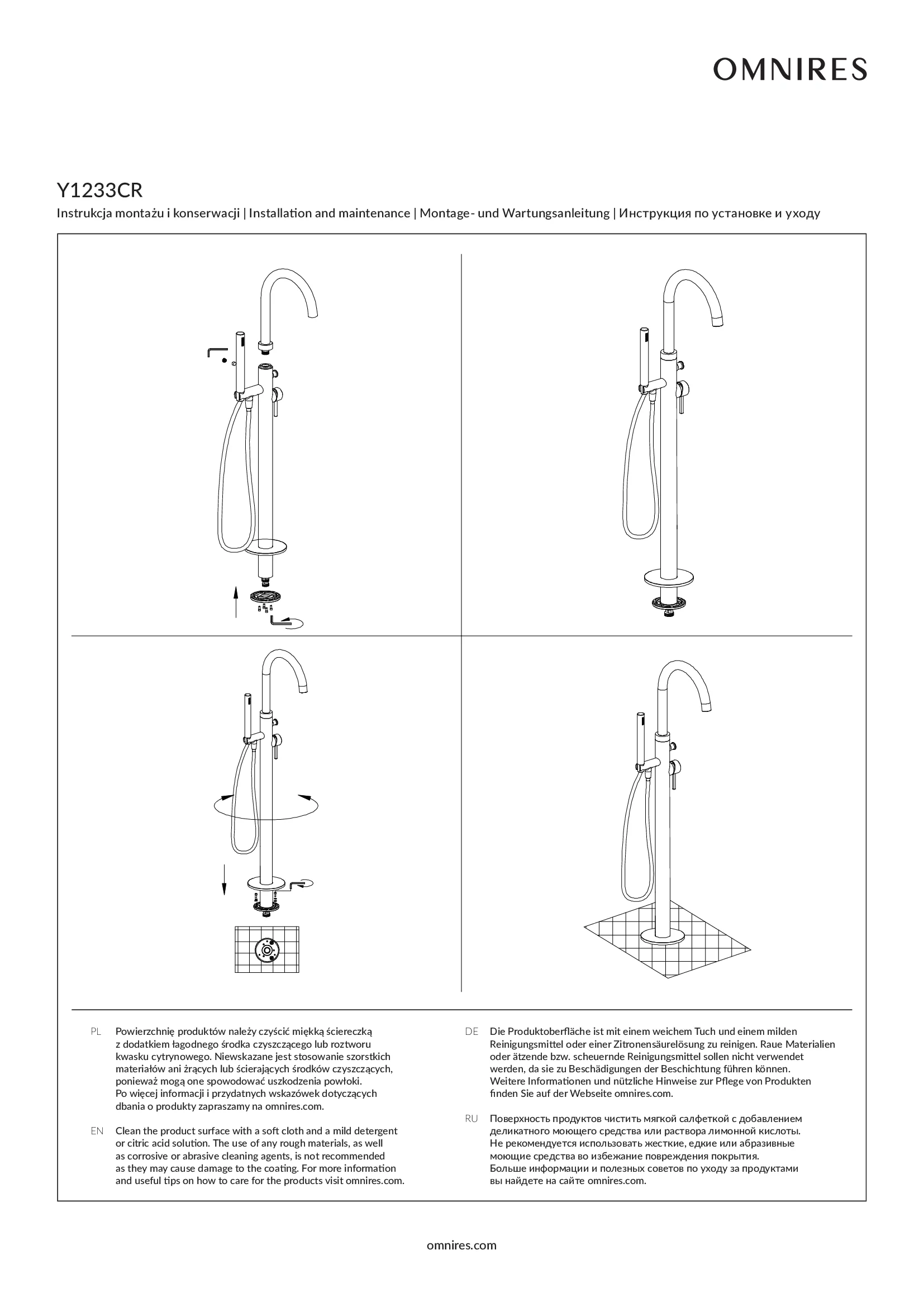 Baterie freestanding pentru cada Omnires Y Chrome — 5