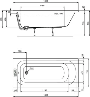 Cada acril Ideal Standard Simplicity 160x70 W004301 — vedere 3