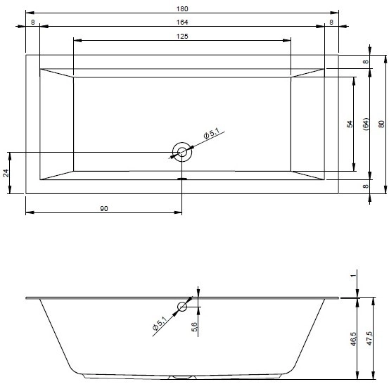Cada acril Riho Lugo 180x80 velvet whtie B133001105 — 3