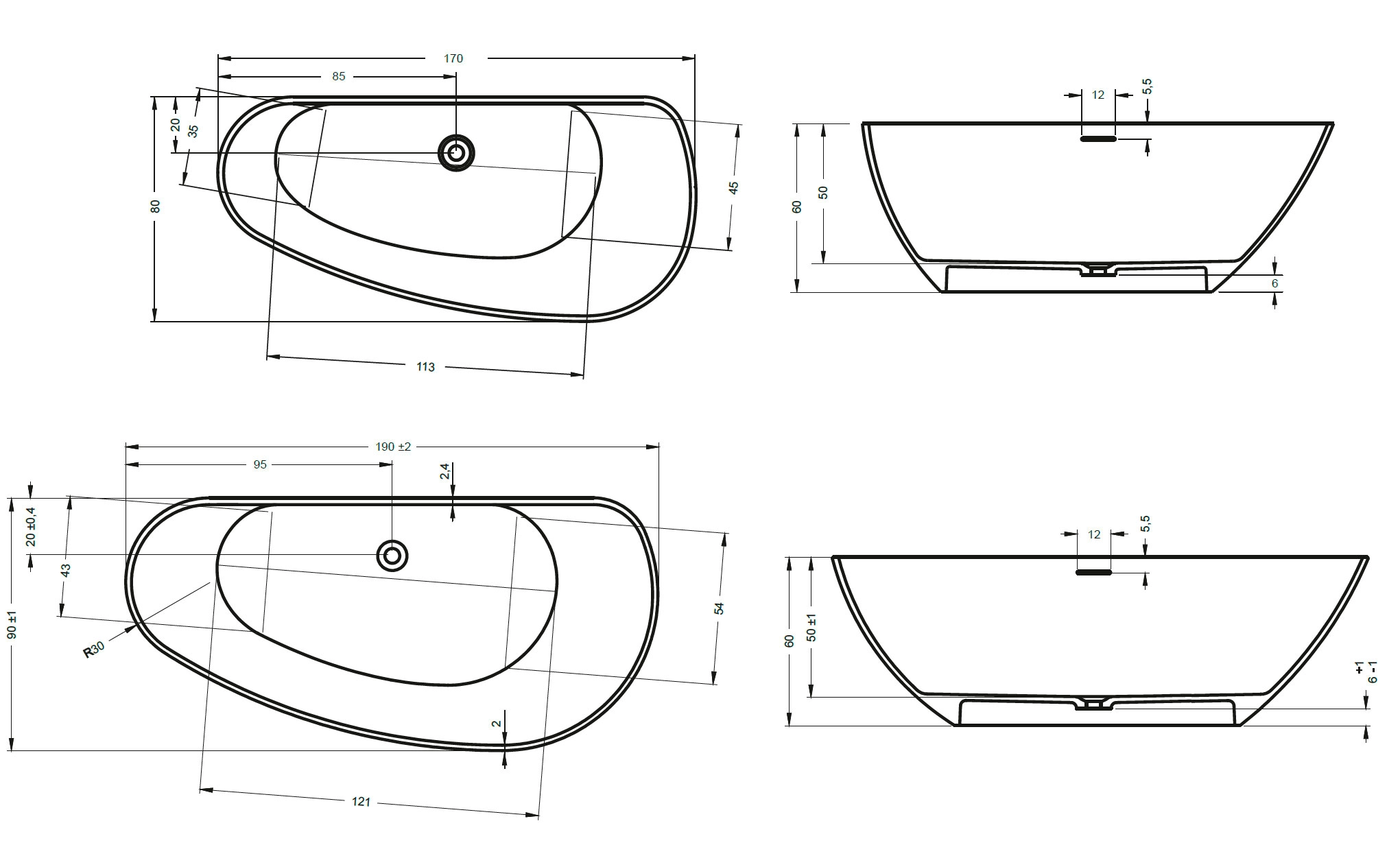 Cada Freestanding Solid Surface Riho Granada 170 L — 4