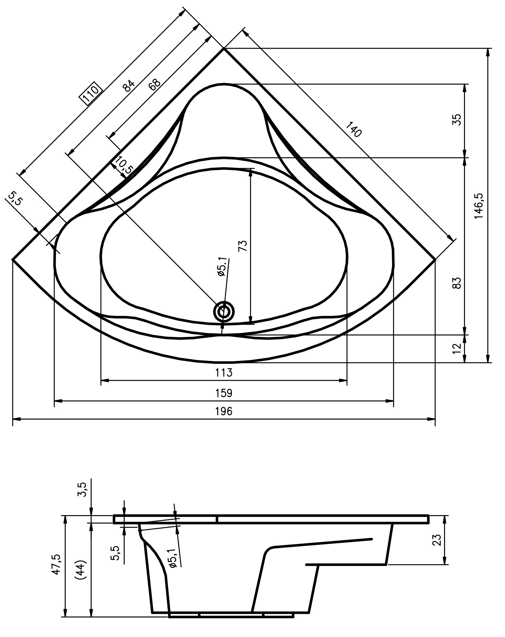 Ванна акриловая Riho Neo 150x150 (B077001005) — 4