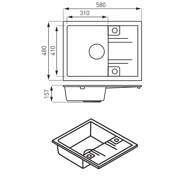 Мойка кухонная 580x480 мм серый Ferro DRGM48/58GA — 2