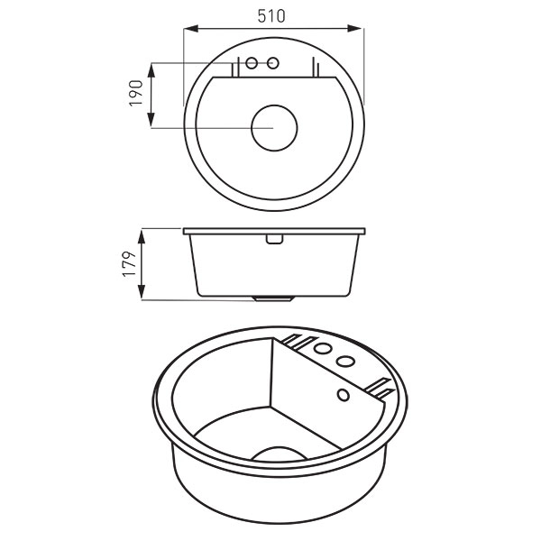 Chiuveta bucatarie cu o cuva d.510 mm gri Ferro DRGM1/51GA — 2