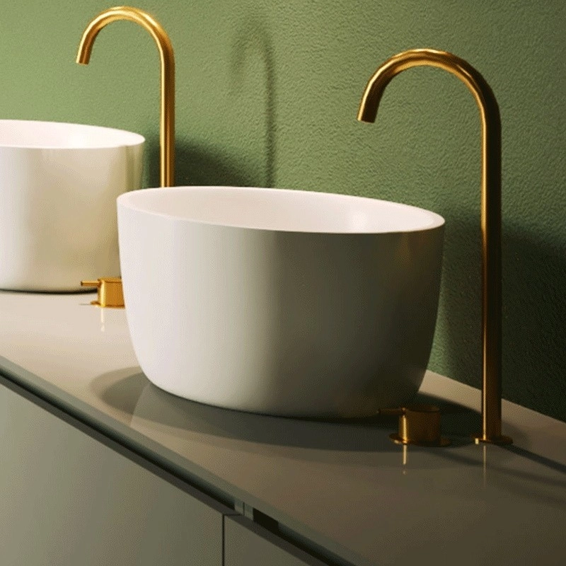 Lavoar pe blat Solid Surface Riho Oval 38x33 cm Alb Satinat — 3