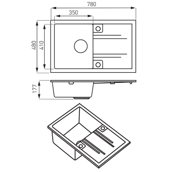 Мойка кухонная 780x480 мм графит Ferro DRGM48/78BA — 2