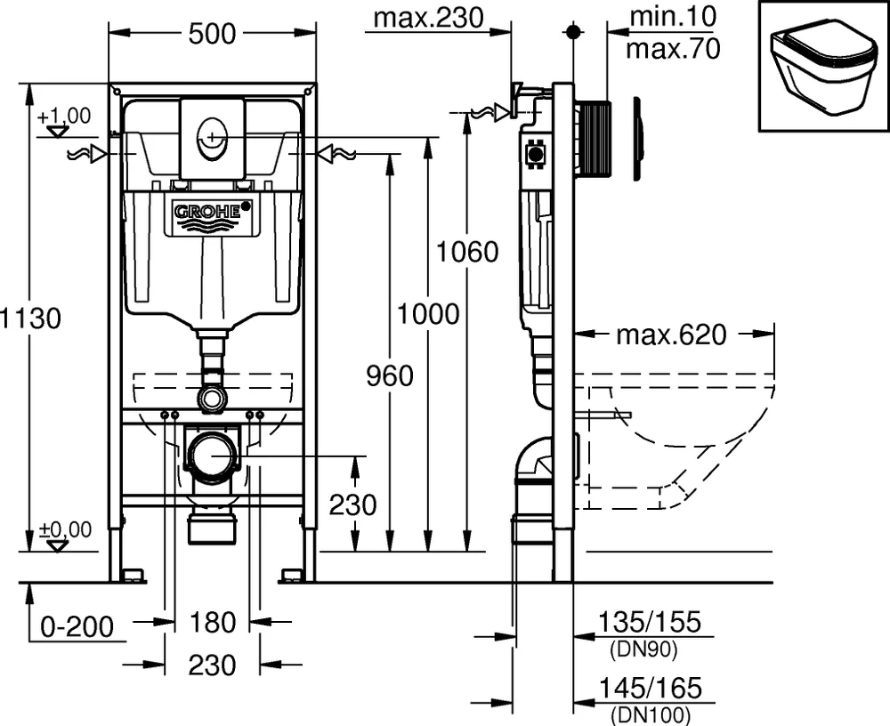 Rama pentru suspendarea WC Grohe + buton cromat — 4