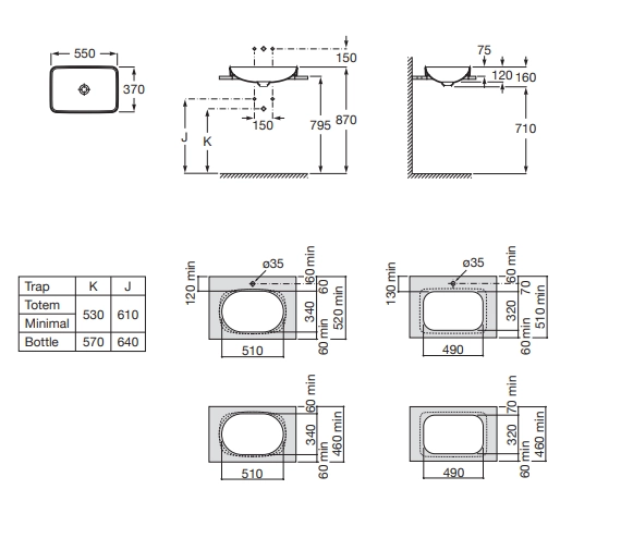 Lavoar in blat Roca Inspira Square 55x37 cm — 2