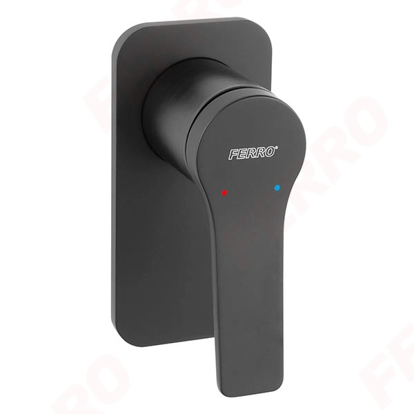 Baterie duș încastrată 1 cale Ferro Stratos Black + corp instalare — 1