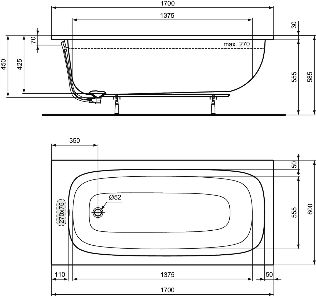 Cada acril Ideal Standard i.life 170x80 cm — vedere 4