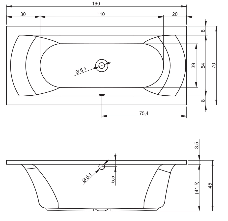 Cada acril Riho Lima 160x70 B050001005 — 3